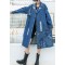 Beautiful Blue PeterPan Collar Button Pockets Print Hole Fall Long sleeve Trench Coat