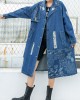 Beautiful Blue PeterPan Collar Button Pockets Print Hole Fall Long sleeve Trench Coat Beautiful Blue PeterPan Collar Button Pockets Print Hole Fall Long sleeve Trench Coat