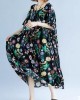 Women o neck Cinched cotton linen summer outfit Tutorials black print Dress Women o neck Cinched cotton linen summer outfit Tutorials black print Dress
