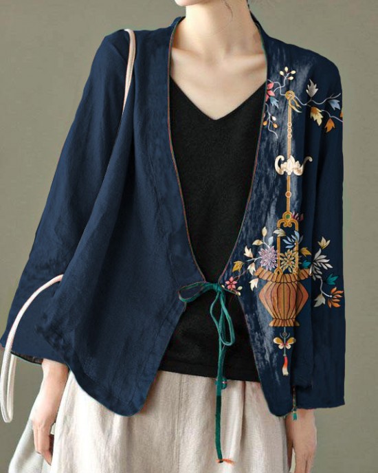 Women Red Embroideried Long sleeve Linen Shirt Women Red Embroideried Long sleeve Linen Shirt