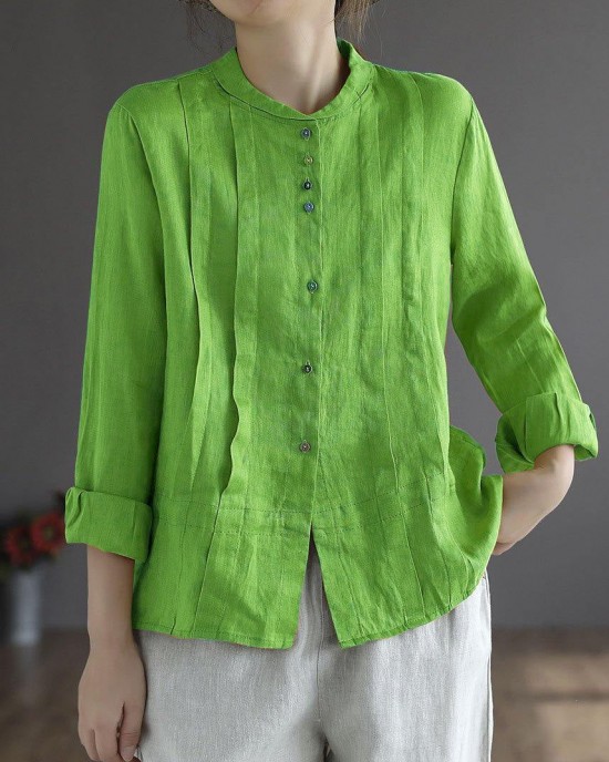 Women Yellow Elegant Button Fall Top Long Sleeve Linen Women Yellow Elegant Button Fall Top Long Sleeve Linen