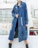 Beautiful Blue PeterPan Collar Button Pockets Print Hole Fall Long sleeve Trench Coat Beautiful Blue PeterPan Collar Button Pockets Print Hole Fall Long sleeve Trench Coat