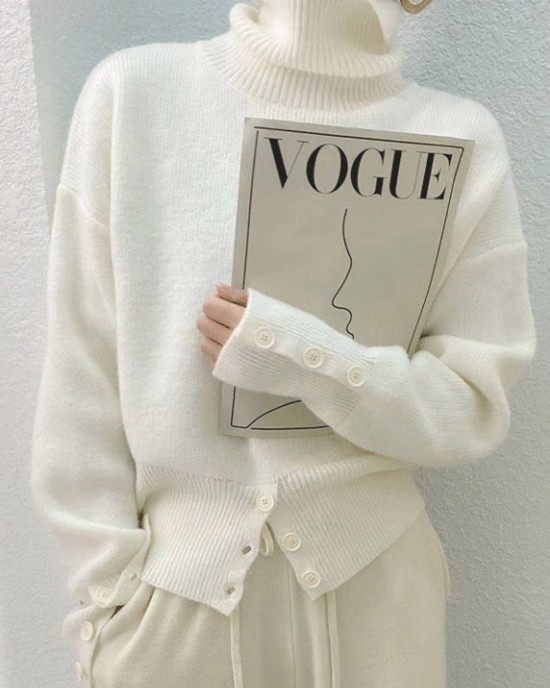 Italian White Hign Neck Button Open Patchwork Knit Sweater Fall Italian White Hign Neck Button Open Patchwork Knit Sweater Fall