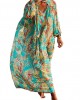 Women Green Oversized Print Cotton Loose Beach Dresses Long Sleeve Women Green Oversized Print Cotton Loose Beach Dresses Long Sleeve