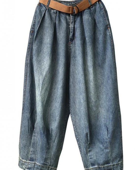 Women Spring Vintage Solid Loose Turnip Pants Jeans Women Spring Vintage Solid Loose Turnip Pants Jeans