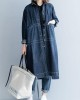 Chic side open Fine coats women denim blue loose jackets fall Chic side open Fine coats women denim blue loose jackets fall