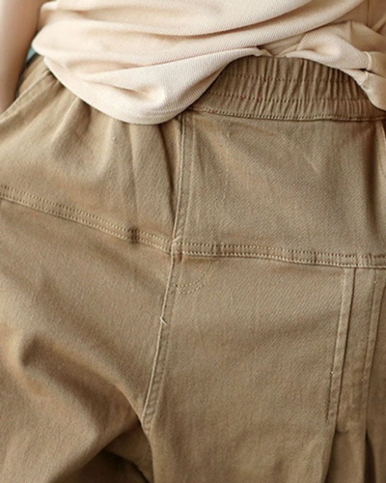 Organic Khaki Loose Pockets Harem Fall Pants Organic Khaki Loose Pockets Harem Fall Pants