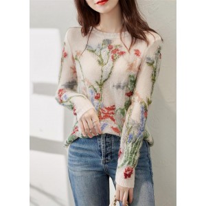 French O-Neck Floral Hollow Out Knit Sweaters Spring