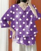 Beautiful Purple Asymmetrical Print cotton blend Blouses Half Sleeve