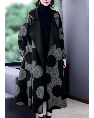 Boutique Black Patchwork Dot Print Loose Fall Long sleeve Coat