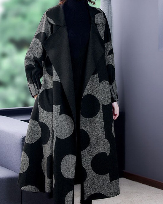 Boutique Black Patchwork Dot Print Loose Fall Long sleeve Coat Boutique Black Patchwork Dot Print Loose Fall Long sleeve Coat