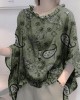 Art Navy Tops Ruffles Trim Half Sleeve Shirts Blouse Plus Size