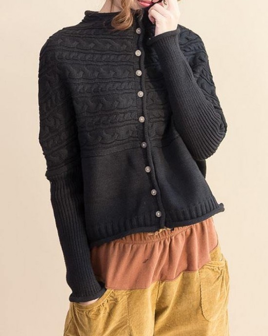 Pullover black knitted cardigans oversized fall knitted coat o neck Button Down tops Pullover black knitted cardigans oversized fall knitted coat o neck Button Down tops