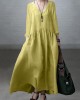 Simple and Loose V-neck Cotton and Linen Dress Simple and Loose V-neck Cotton and Linen Dress