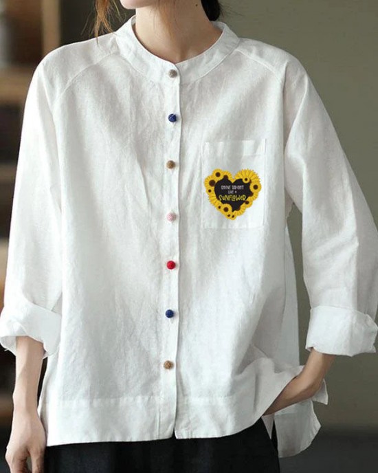 Modern White Loose Patchwork Pockets Fall Long Sleeve Blouse Top Modern White Loose Patchwork Pockets Fall Long Sleeve Blouse Top