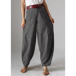 Women High Waist Button Solid Color Harem Pants with Pocket
