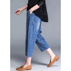 Plus Size Blue Pockets Patchwork lantern Fall Denim Pants