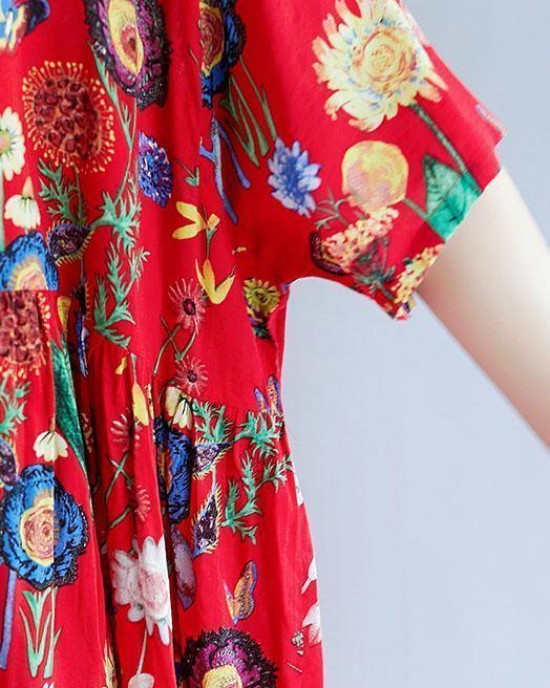 Women o neck Cinched cotton linen summer outfit Tutorials black print Dress Women o neck Cinched cotton linen summer outfit Tutorials black print Dress