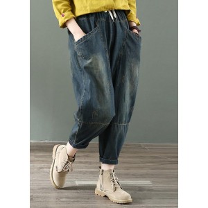 Spring nine points cross pants denim harem pants female elastic waist retro loose trousers