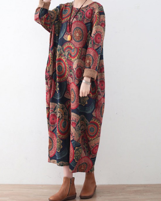 vintage blue red prints sweater dresses plus size clothing sweater casual o neck winter dress vintage blue red prints sweater dresses plus size clothing sweater casual o neck winter dress