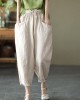Art Khaki Tie Waist Pockets Summer Harem Pants Linen Art Khaki Tie Waist Pockets Summer Harem Pants Linen