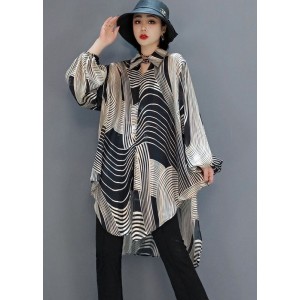 Chic low high design Striped Chiffon Shirt Blouse