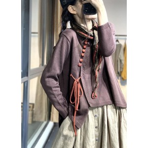 Casual Chocolate O-Neck Button Asymmetrical Design Fall Sweater
