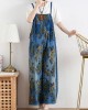 Spring original literary fashion retro ethnic style blue printed loose denim overalls Spring original literary fashion retro ethnic style blue printed loose denim overalls