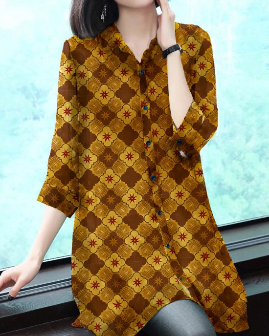Stylish Peter Pan Collar Button Print Chiffon Shirt Tops Summer Stylish Peter Pan Collar Button Print Chiffon Shirt Tops Summer