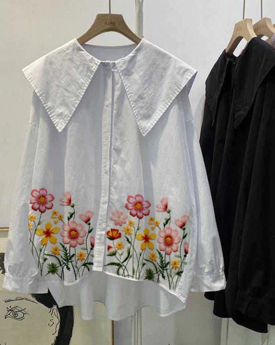 Bohemian Purple Pink Peter Pan Collar Button asymmetrical design Fall Long sleeve Top Bohemian Purple Pink Peter Pan Collar Button asymmetrical design Fall Long sleeve Top