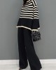 Beautiful Black Turtle Neck Striped Knit Two Piece Suit Set Spring