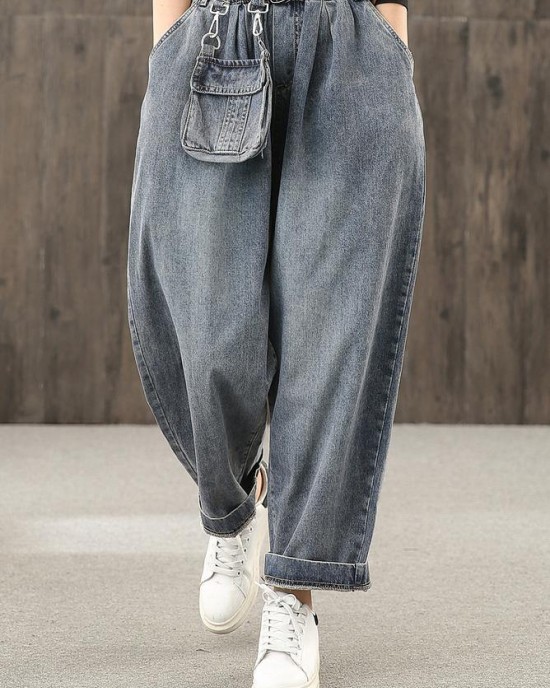 Retro denim blue autumn new trousers plus size harem pants Retro denim blue autumn new trousers plus size harem pants