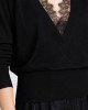 Women Black V Neck Lace Patchwork Hollow Out Wool Knitted Tops Winter Women Black V Neck Lace Patchwork Hollow Out Wool Knitted Tops Winter