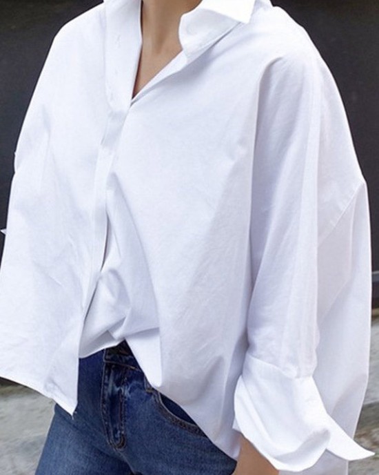 Unique White Peter Pan Collar Button Cotton Shirts Long Sleeve Unique White Peter Pan Collar Button Cotton Shirts Long Sleeve