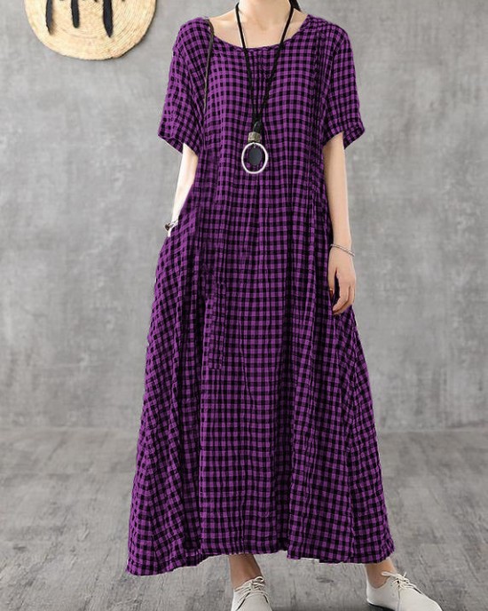 Vivid patchwork linen quilting dresses Runway black plaid Dresses summer Vivid patchwork linen quilting dresses Runway black plaid Dresses summer