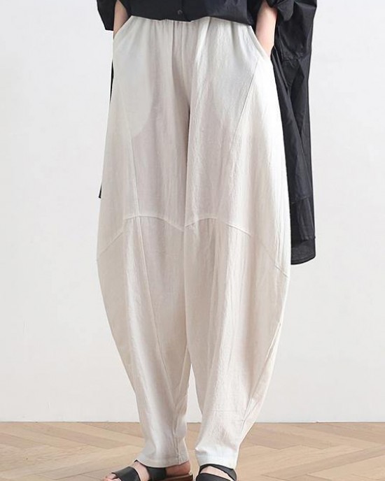 Vintage white cotton and linen loose casual trousers Zen lantern pants Vintage white cotton and linen loose casual trousers Zen lantern pants