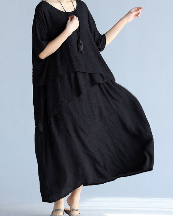 baggy gray long linen dresses oversized layered cotton maxi dress vintage short sleeve cotton clothing baggy gray long linen dresses oversized layered cotton maxi dress vintage short sleeve cotton clothing