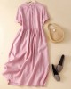 Unique Pink Peter Pan Collar Wrinkled Linen Holiday Dress Short Sleeve Unique Pink Peter Pan Collar Wrinkled Linen Holiday Dress Short Sleeve