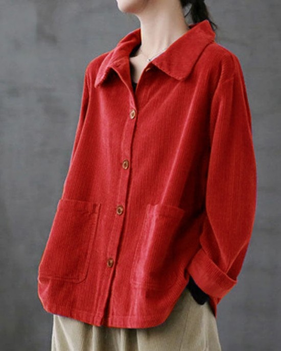 Purple Loose Pockets Shirt Top Long Sleeve Corduroy Coat Purple Loose Pockets Shirt Top Long Sleeve Corduroy Coat