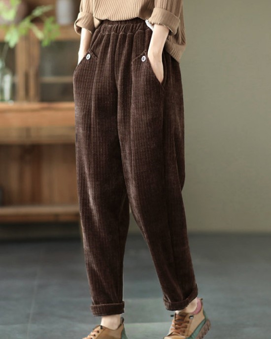 Vintage Chocolate Thick Button Pockets Straight Casual Fall Pants Vintage Chocolate Thick Button Pockets Straight Casual Fall Pants