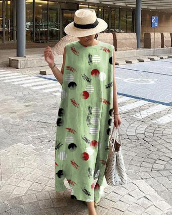 Bohemian O Neck Side Open Linen Cotton Clothes Fabrics Khaki Dress Bohemian O Neck Side Open Linen Cotton Clothes Fabrics Khaki Dress