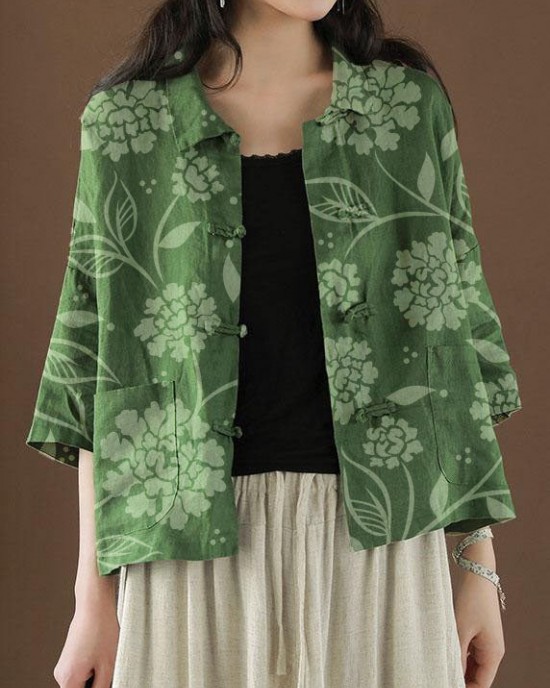 Beautiful Green Peter Pan Collar Pockets Summer Linen top Beautiful Green Peter Pan Collar Pockets Summer Linen top
