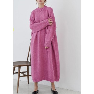 Cozy o neck Sweater fall weather plus size rose daily knit long dresses
