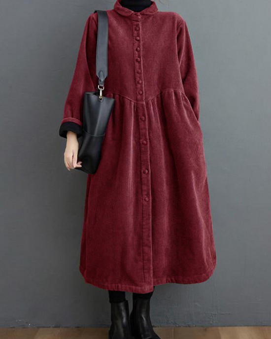 French blackish green corduroy coats Inspiration thick Cinched women coats ( Limited Stock)