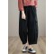 100% Spring Trousers Women's Black Pattern Elastic Waist Pockets Wild Pants