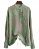 Beautiful Green Mandarin Collar Button Print Silk Shirt Top Spring Beautiful Green Mandarin Collar Button Print Silk Shirt Top Spring