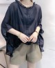 Art Navy Tops Ruffles Trim Half Sleeve Shirts Blouse Plus Size