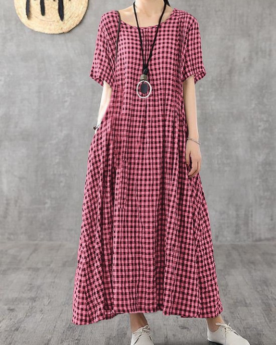 Vivid patchwork linen quilting dresses Runway black plaid Dresses summer Vivid patchwork linen quilting dresses Runway black plaid Dresses summer