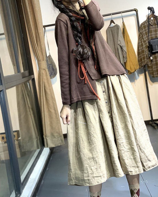 Casual Chocolate O-Neck Button Asymmetrical Design Fall Sweater Casual Chocolate O-Neck Button Asymmetrical Design Fall Sweater