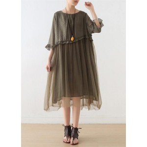 French Tea Green Tull Maxi dresses patchwork chiffon Summer Dress